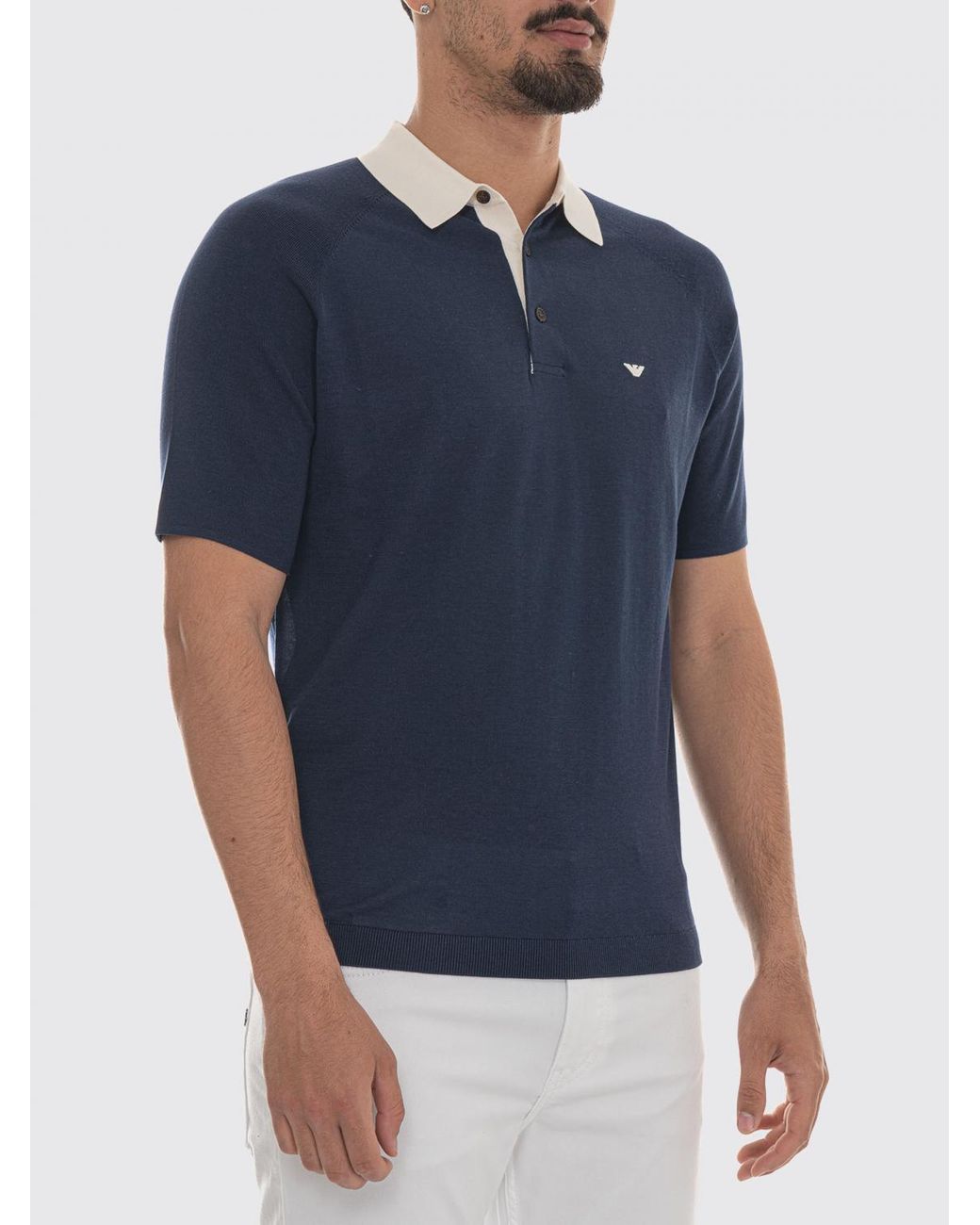 Emporio Armani Blue Cotton Knit Polo Shirt for men