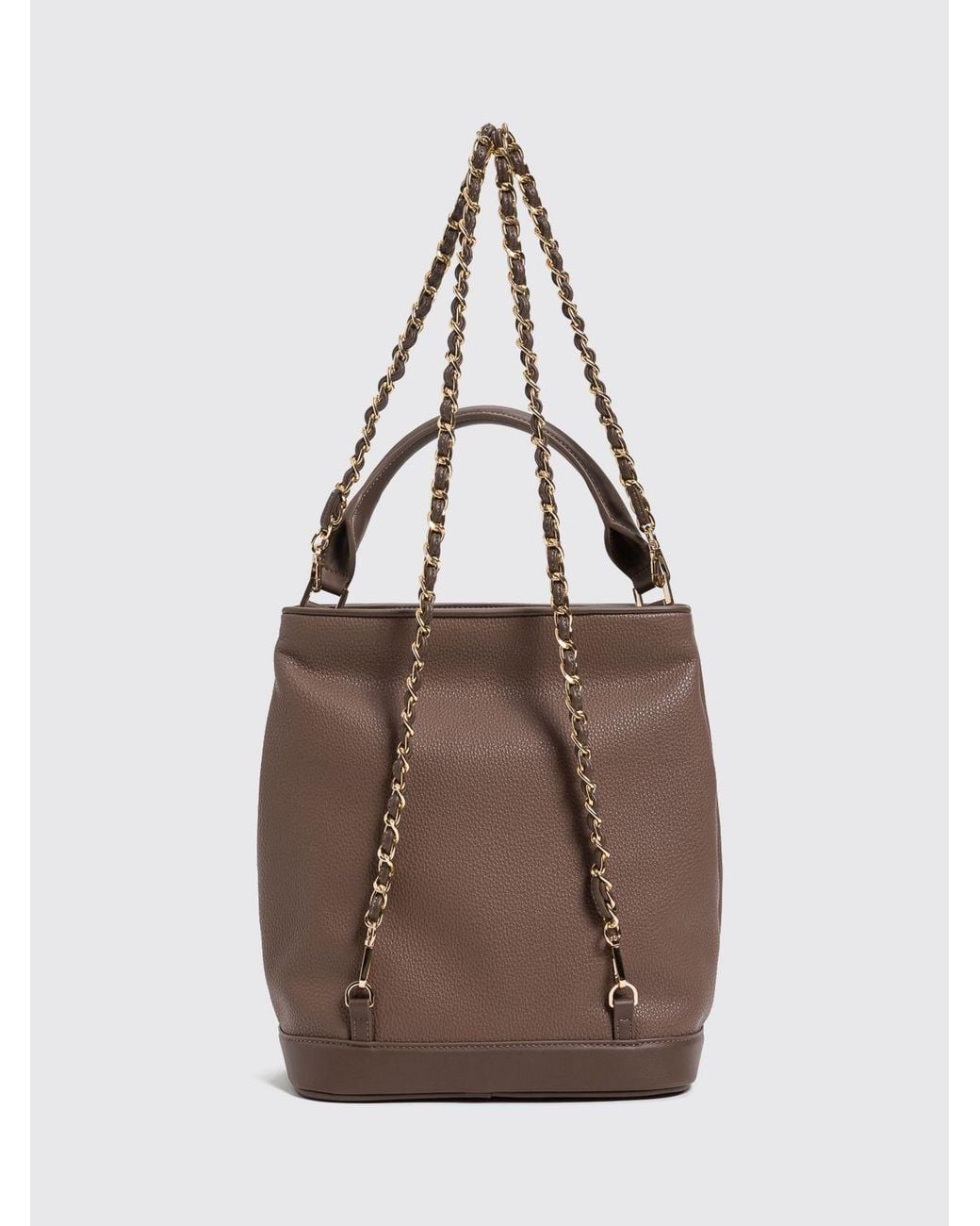 Twinset Brown Grained Leather Bucket Bag With Chain Strap