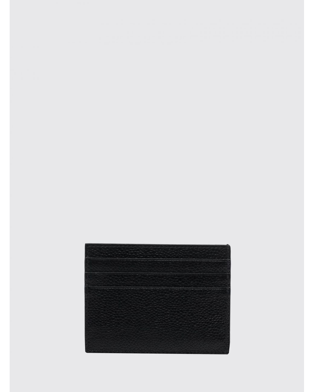 Thom Browne White Grained Calfskin Card Holder With Tricolour Grosgrain Loop for men