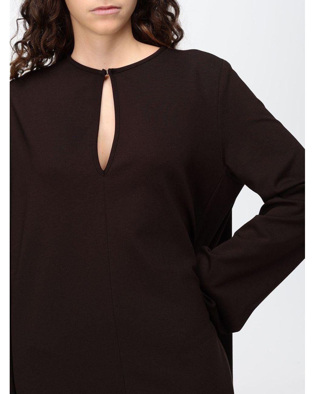 Liviana Conti Black Megan Viscose Mini Tunic Dress With Long Sleeves And Teardrop Neckline