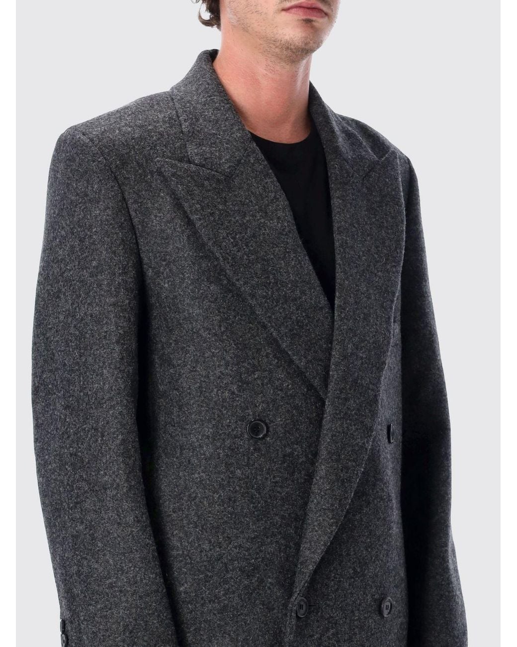 J.W. Anderson Black Long Double-Breasted Wool Coat With Peak Lapels for men