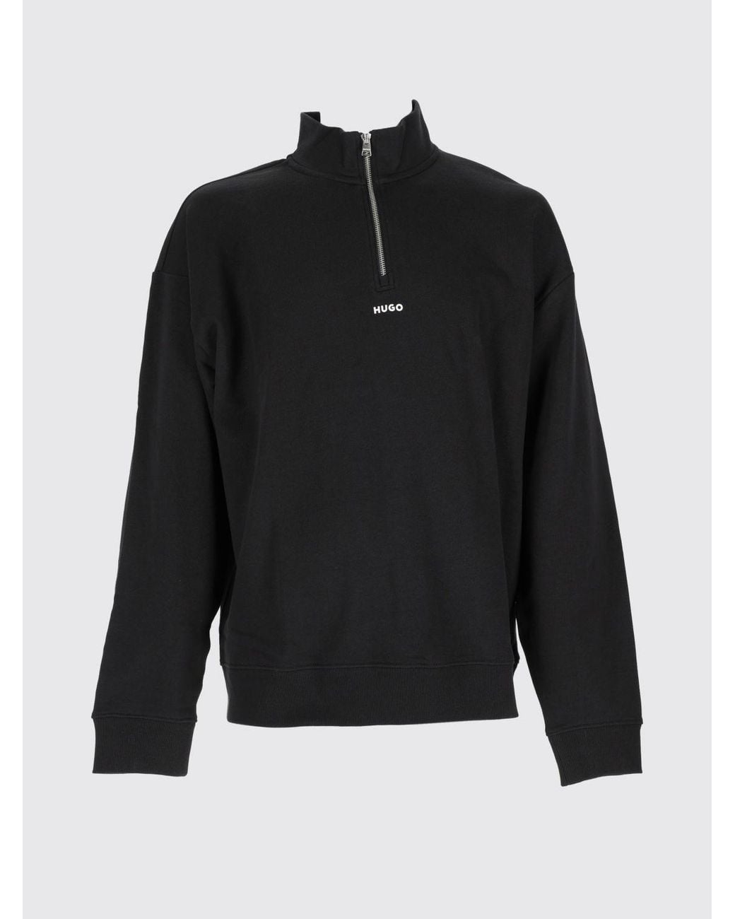 HUGO Blue Cotton High-Neck Half-Zip Sweatshirt With Contrast Logo for men