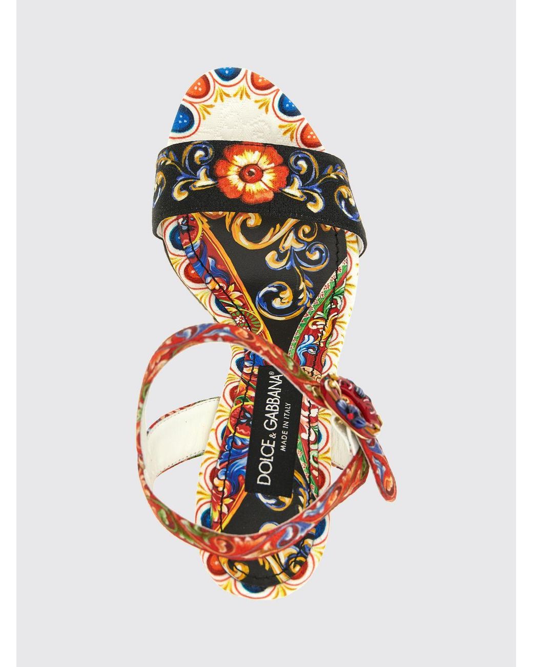 Dolce & Gabbana Multicolor Dolce &Amp Gabbana Carretto Siciliano Print High Wedge Sandals With Platform