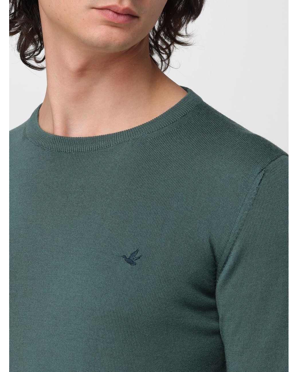 Brooksfield Green Crewneck Wool Jumper With Long Sleeves And Ribbed Trims for men