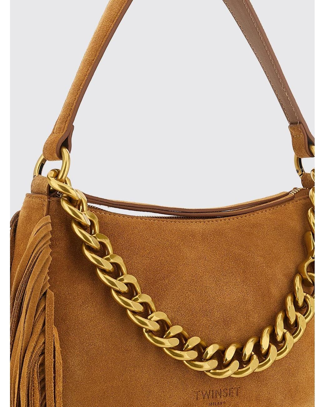 Twinset White Liliane Suede Shoulder Bag With Fringes And Embroidery