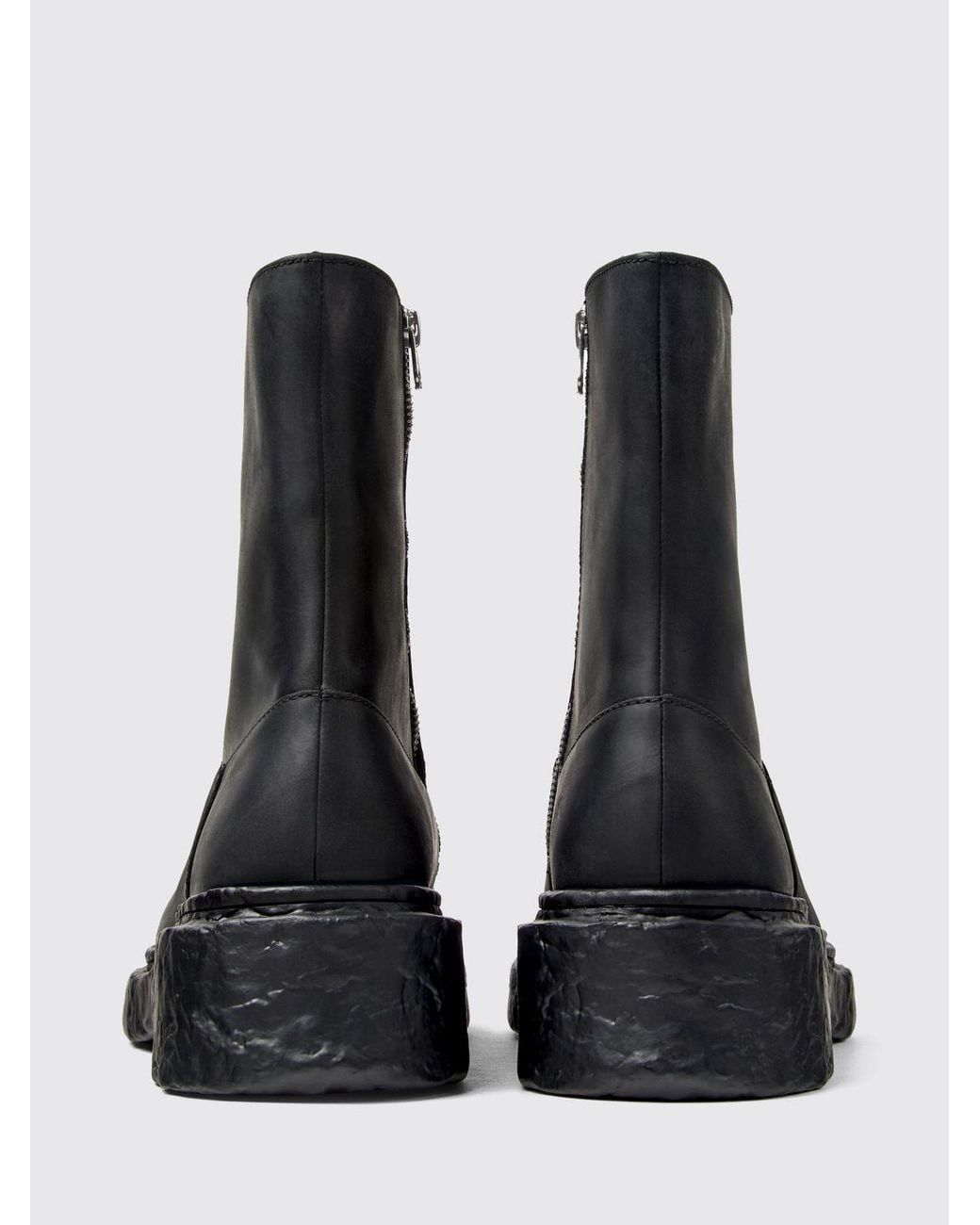 CAMPERLAB Black Vamonos Nubuck Leather Biker Boots With Round Toe And Side Zip for men