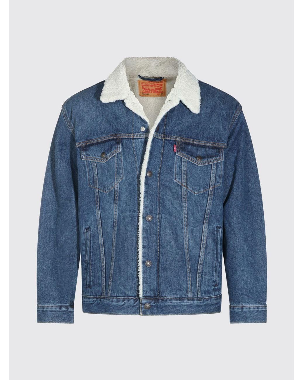 Levi's Blue Denim Shirt Jacket With Fur Collar And Patch Pockets for men