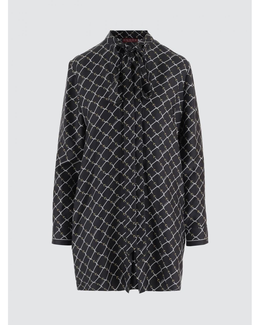 Gucci Black Horsebit Print Silk Chemisier Dress