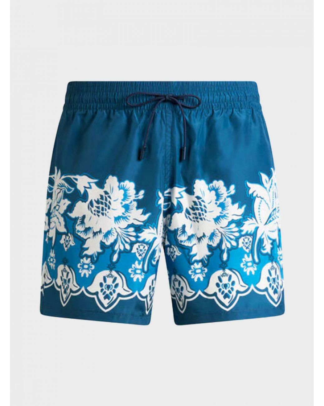 Etro Blue Polyester Swimsuit With Floral Motif for men