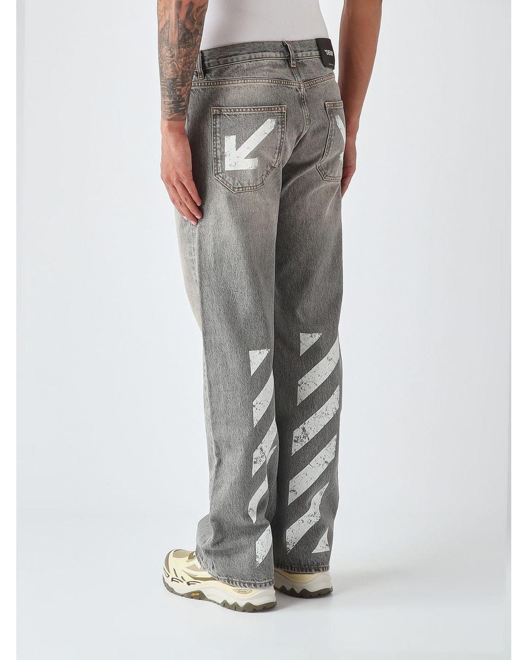 Off-White c/o Virgil Abloh Gray The Half Arrow Straight Fit Mid-Rise Jeans With Diagonals Logo for men