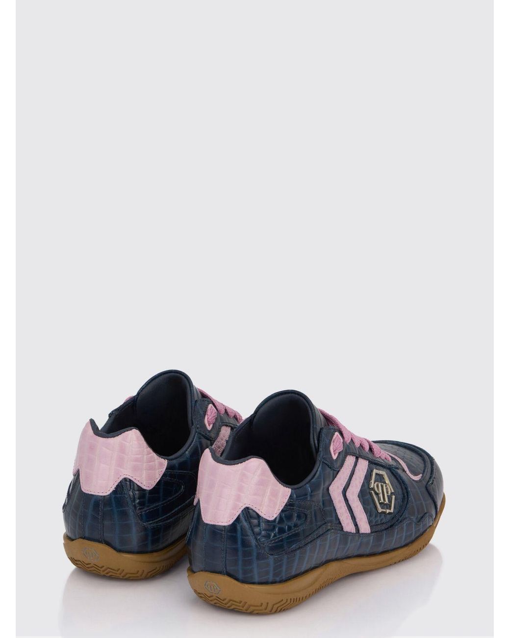 Philipp Plein Blue Pit-$Top Crocodile Print Leather Sneakers for men