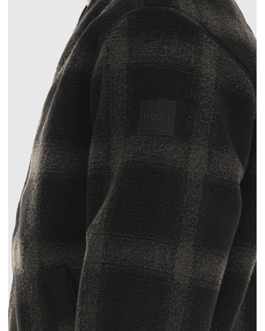 Boss Black Tartan Pattern Wool-Blend Bomber Jacket With Zip Closure for men