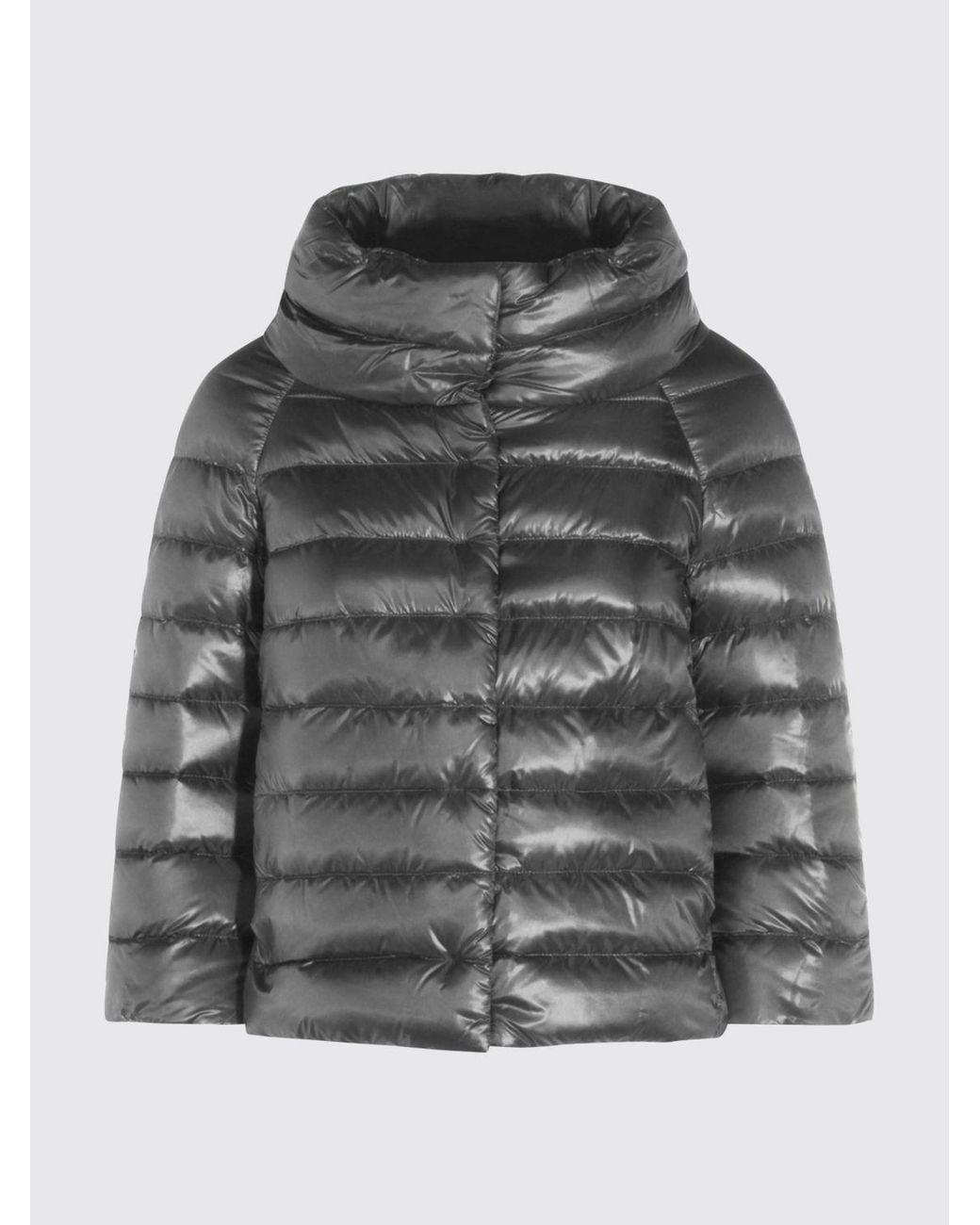 Herno Gray Sofia Short Ultra-Light Nylon Down Jacket With High Neck