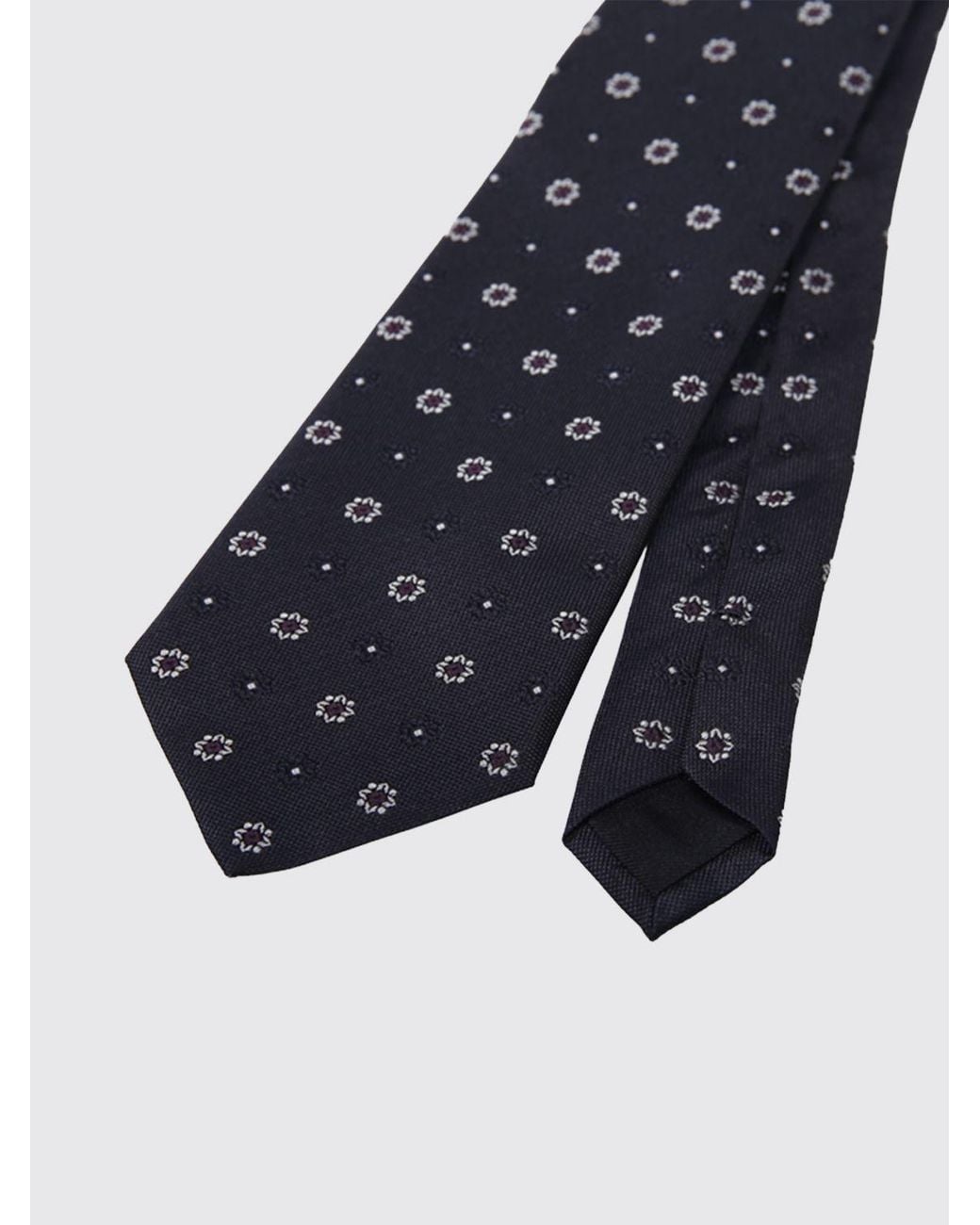 Saint Laurent Blue Pure Silk Tie With Contrasting Floral Embroidery for men