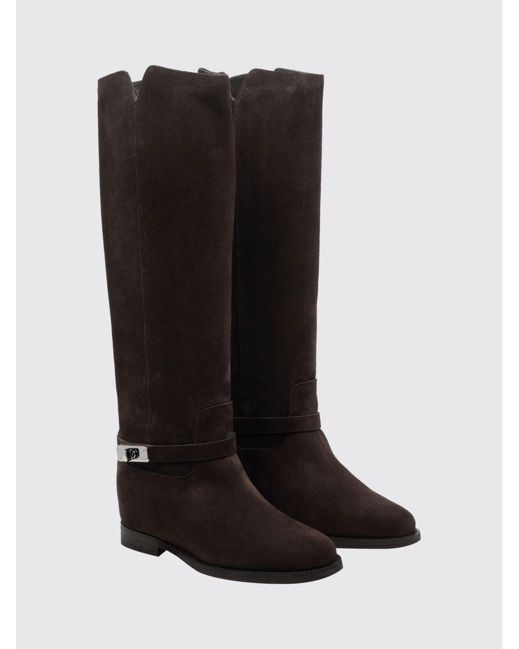 Via Roma 15 Brown Knee-High Wedge Boots