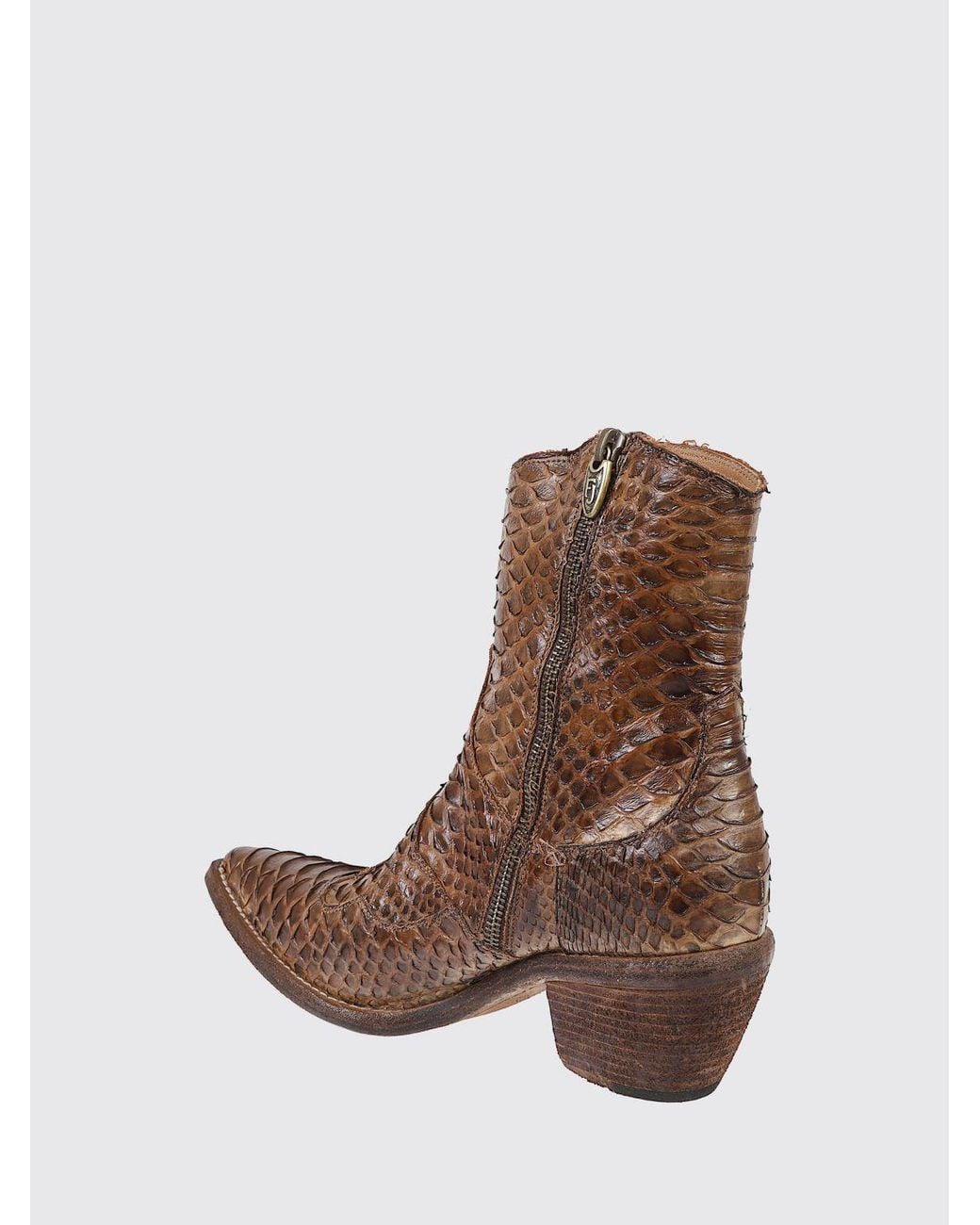 Fauzian Jeunesse Brown Python-Print Leather Western Boots With Mid Heel