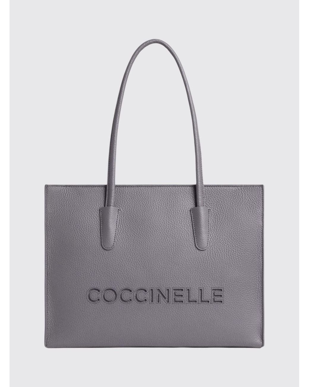 Coccinelle Gray Myrtha26 Medium Tumbled Leather Tote Bag With Double Handle