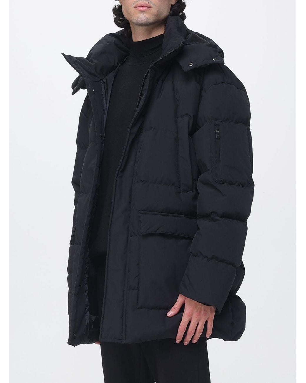 Herno Blue Short Quilted Nylon Puffer Jacket With Hood And Zip Closure for men