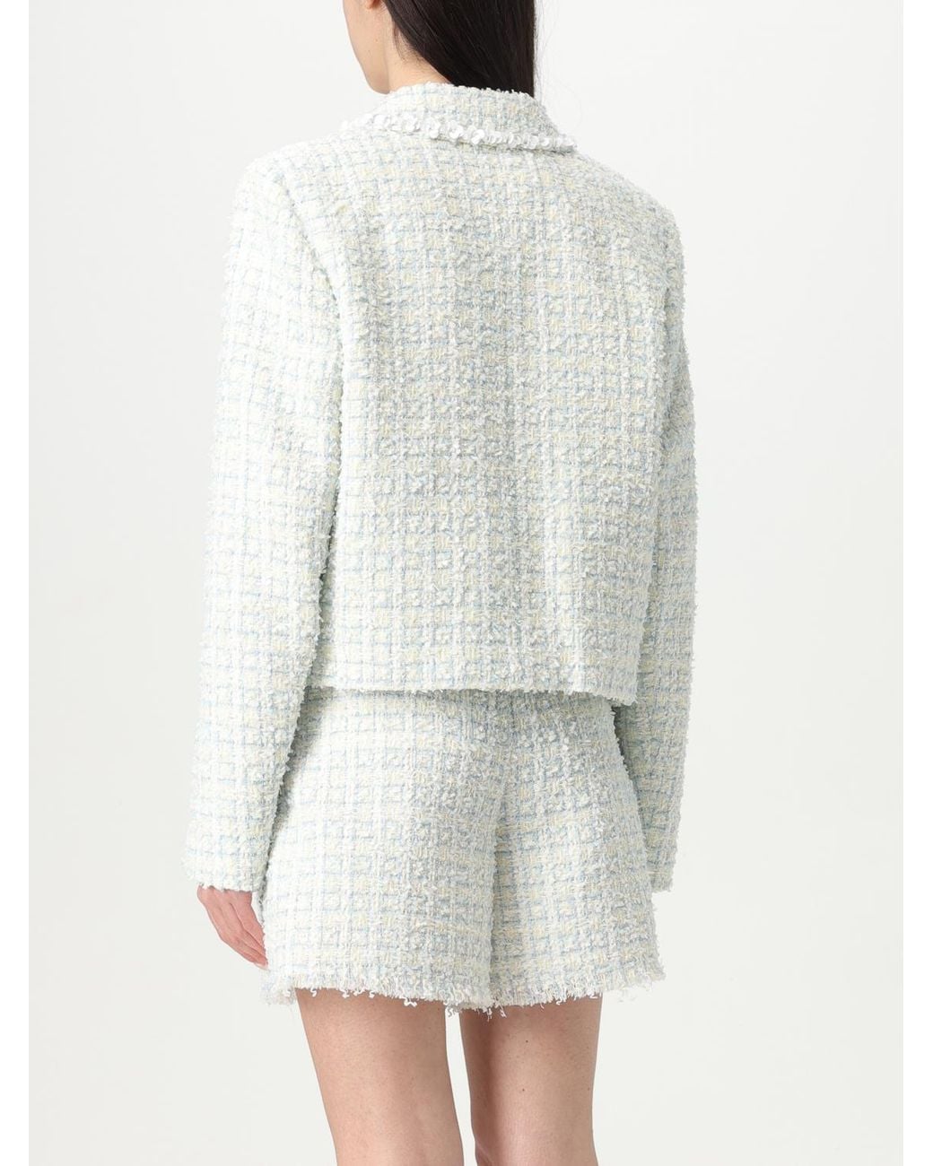 Karl Lagerfeld White Tweed Jacket Skirt Set Frayed Hem