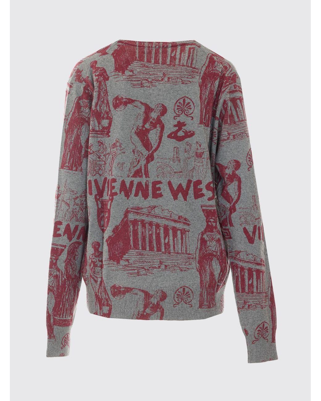 Vivienne Westwood Red Abstract Cotton And Cashmere Blend V-Neck Jumper for men