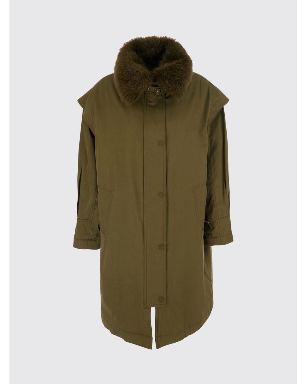 Twinset Natural Relaxed Fit Cotton Blend Parka With Fur Collar