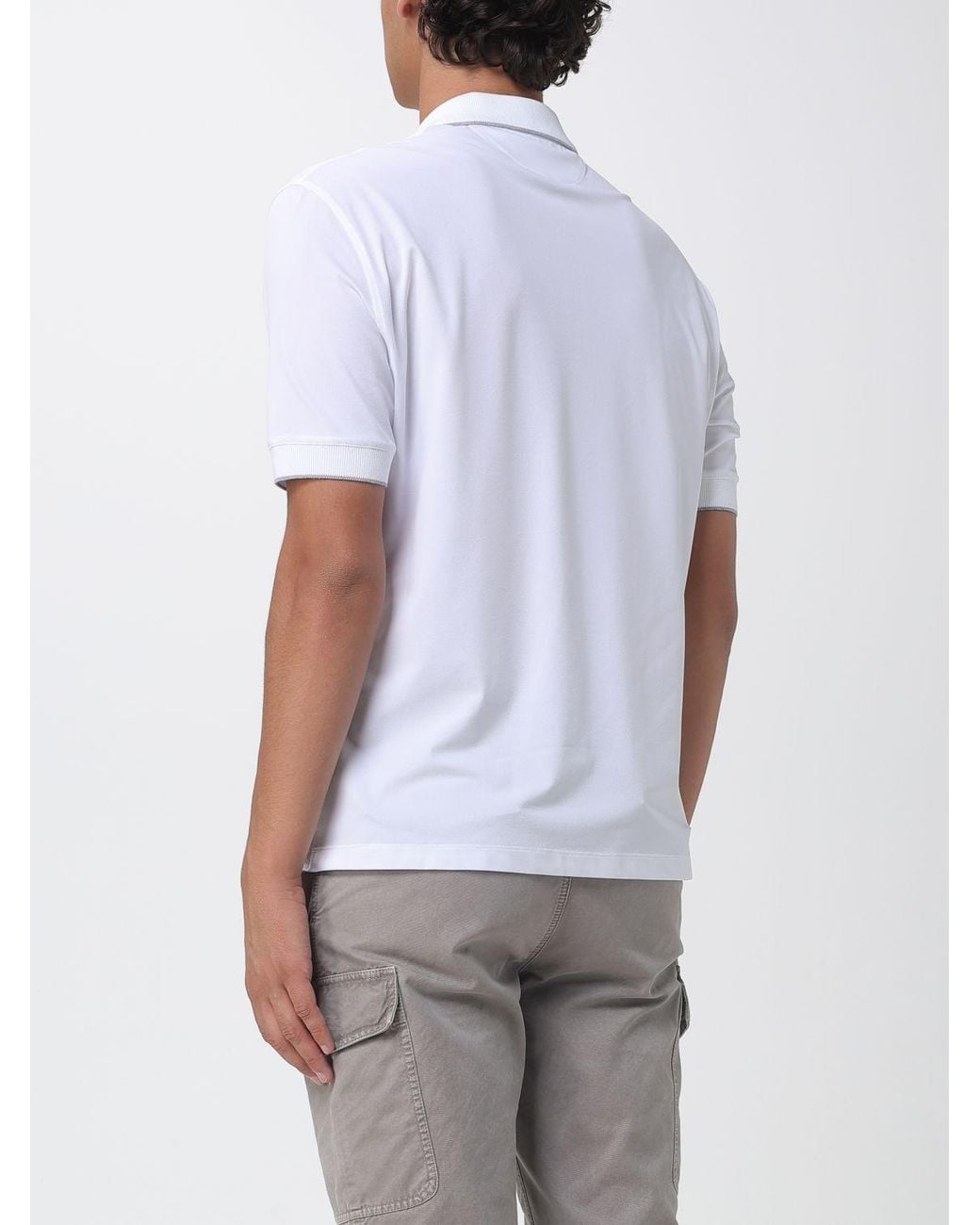 Brunello Cucinelli White Stretch Technical Fabric Zip Polo Shirt for men