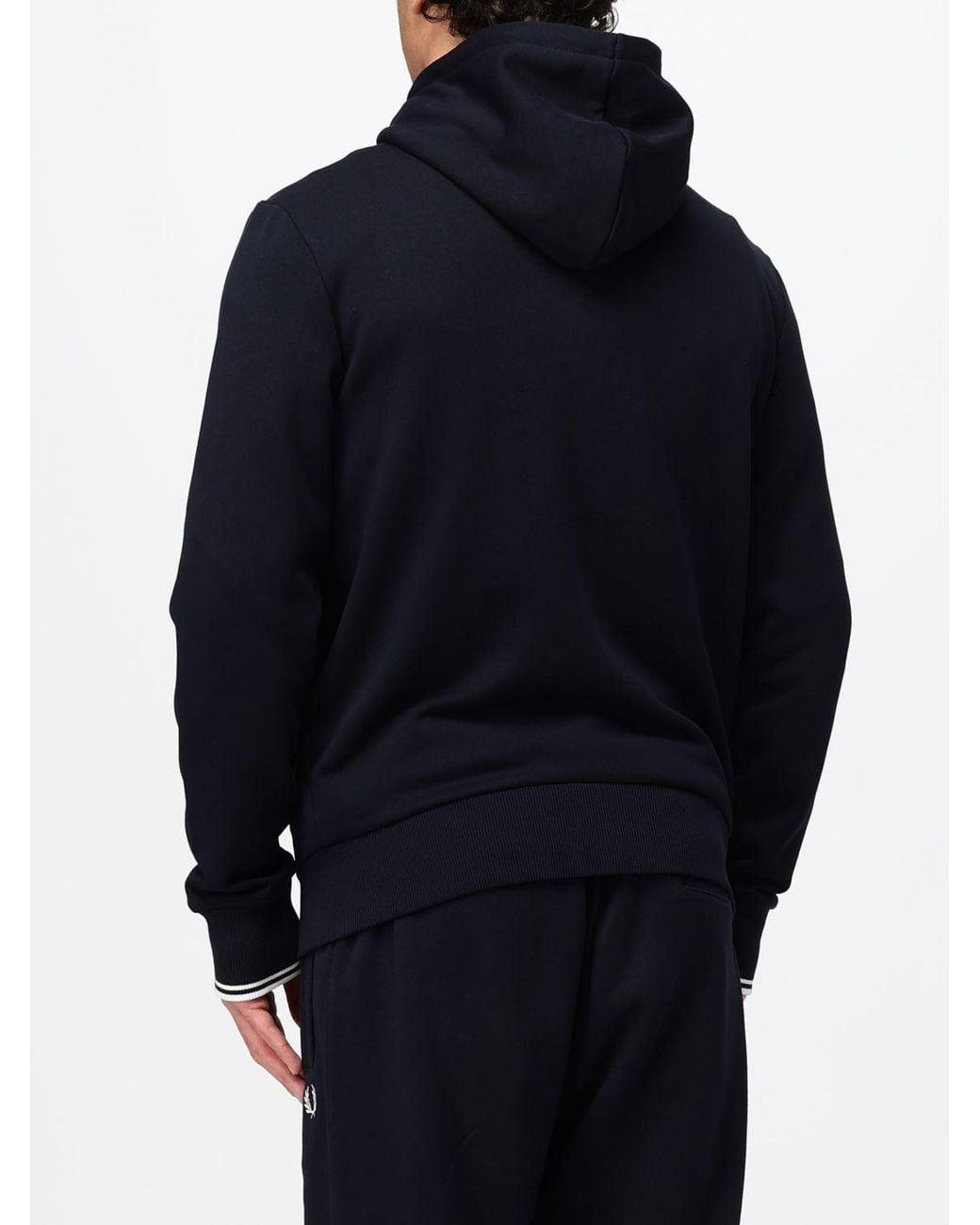 Fred Perry Blue Cotton Zip-Up Hoodie With Kangaroo Pockets And Embroidered Logo for men