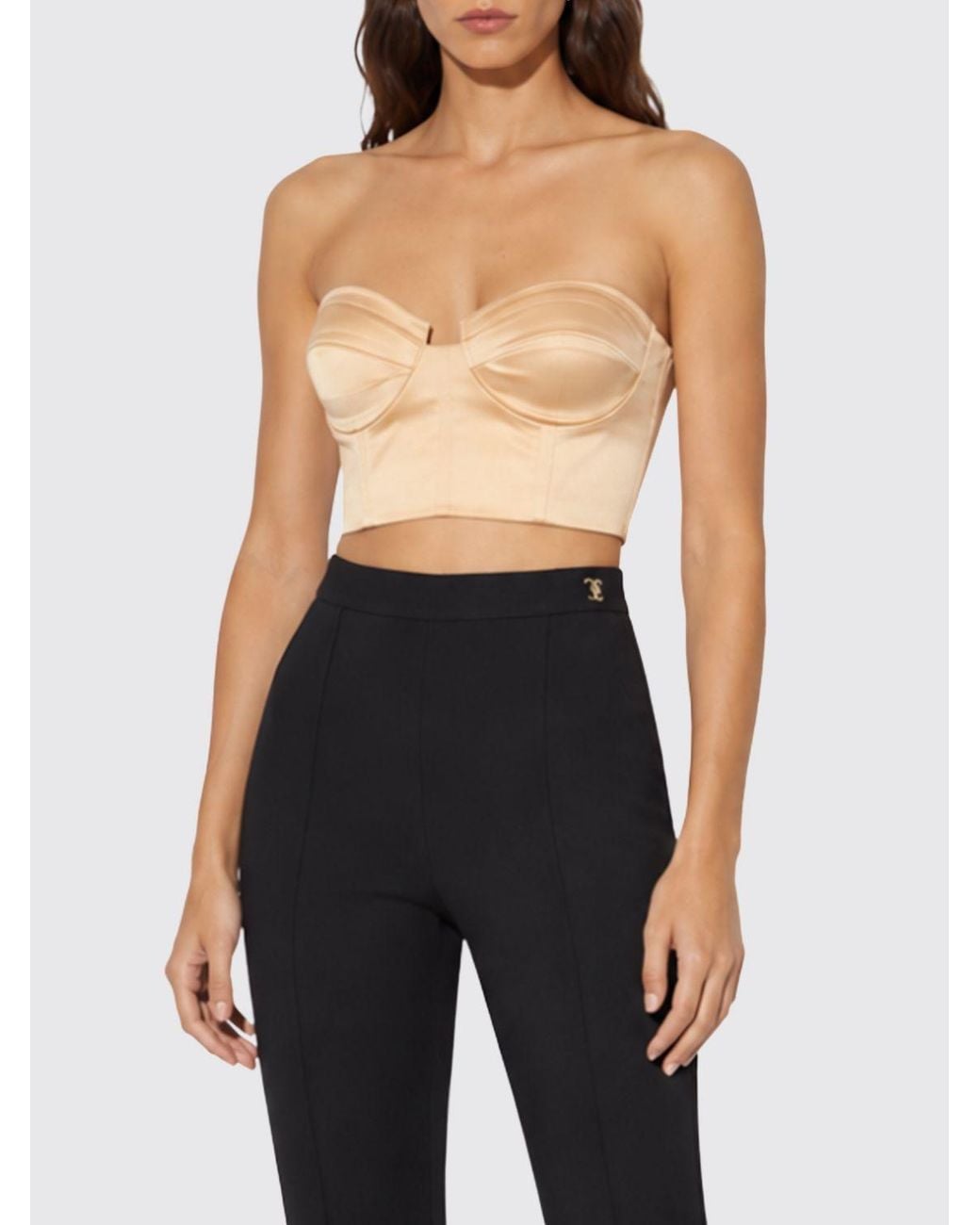 Elisabetta Franchi Black Cropped Crêpe Bustier Top With Sweetheart Neckline
