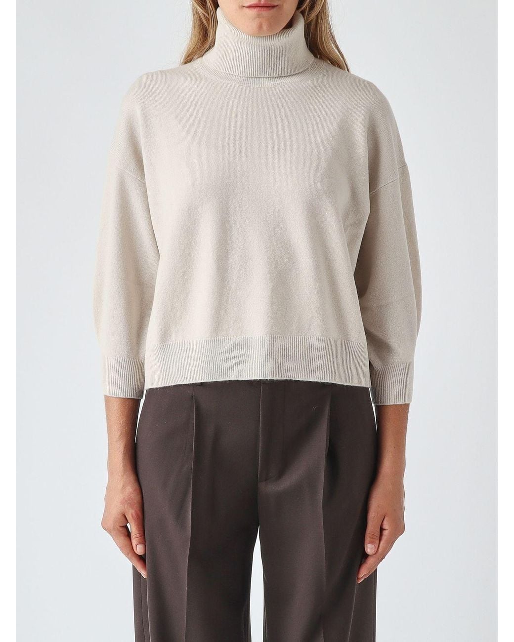 Max Mara White Relaxed Fit Wool And Cashmere Roll Neck Jumper With Dropped Shoulders