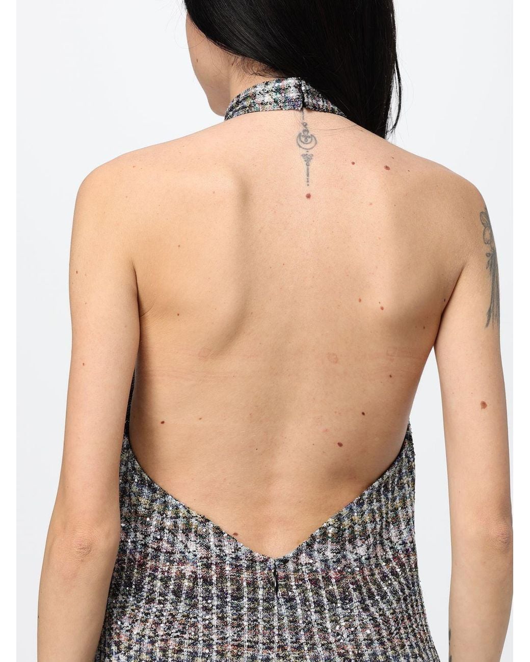 Missoni Gray Striped Sheath Mini Dress With Halter Neck