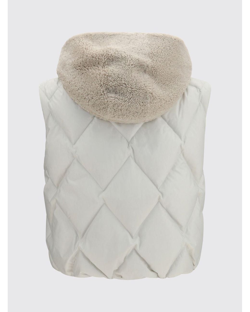 Brunello Cucinelli Gray Padded Nylon Gilet With Shearling Hood