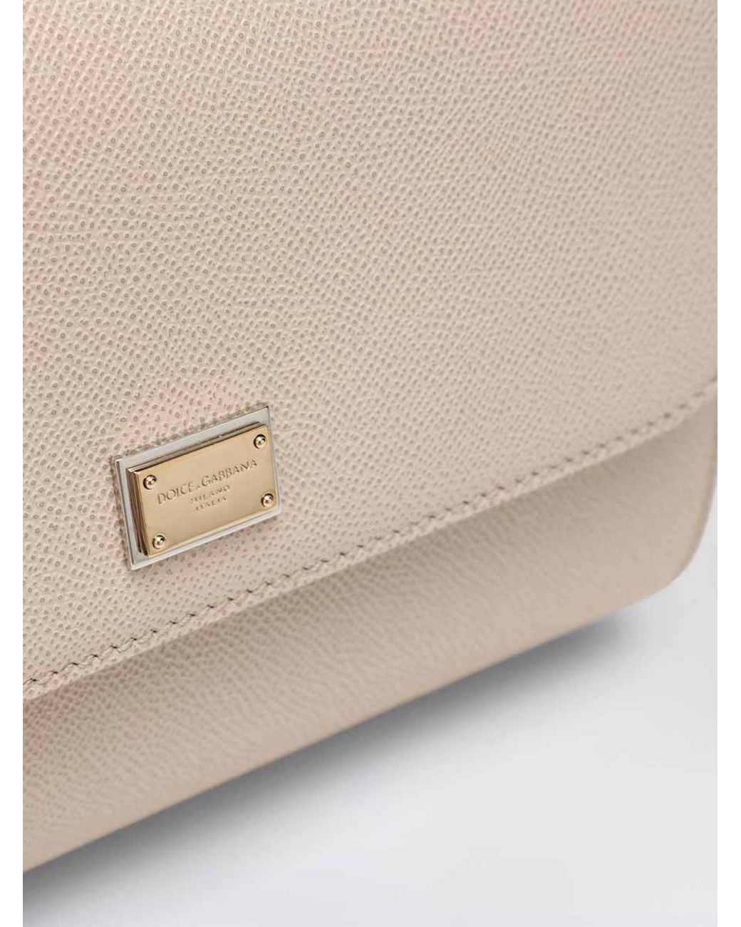 Dolce & Gabbana Natural Dolce &Amp Gabbana Sicily Grained Calfskin Leather Handbag With Shoulder Strap