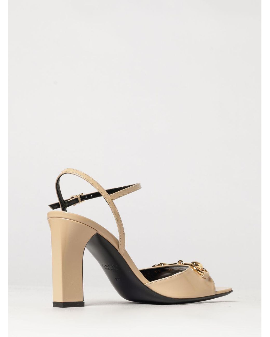 Gucci Natural Signora Brushed Leather Sandals With Horsebit Detail And High Heel