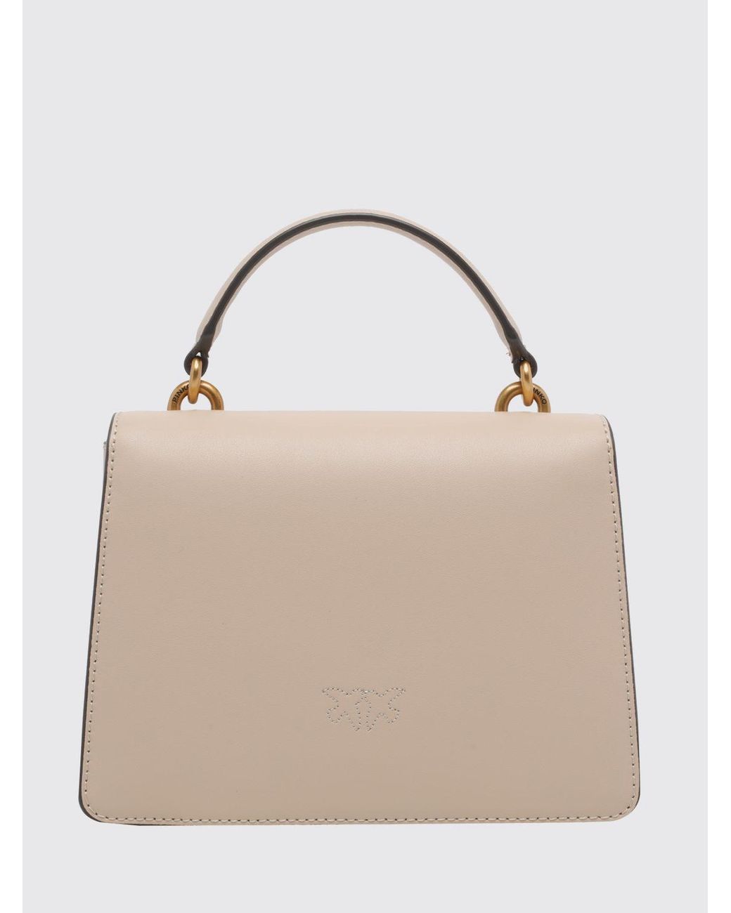 Pinko Natural Mini Love Bag Monogram Calf Leather Handbag With Logo