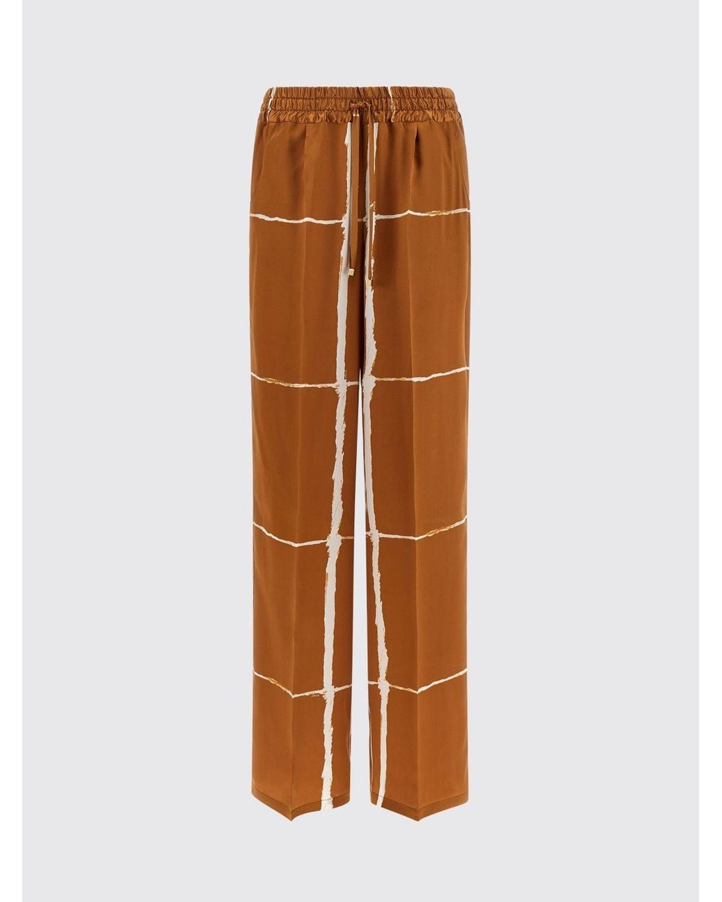 Kiton Brown Printed Silk Palazzo Trousers