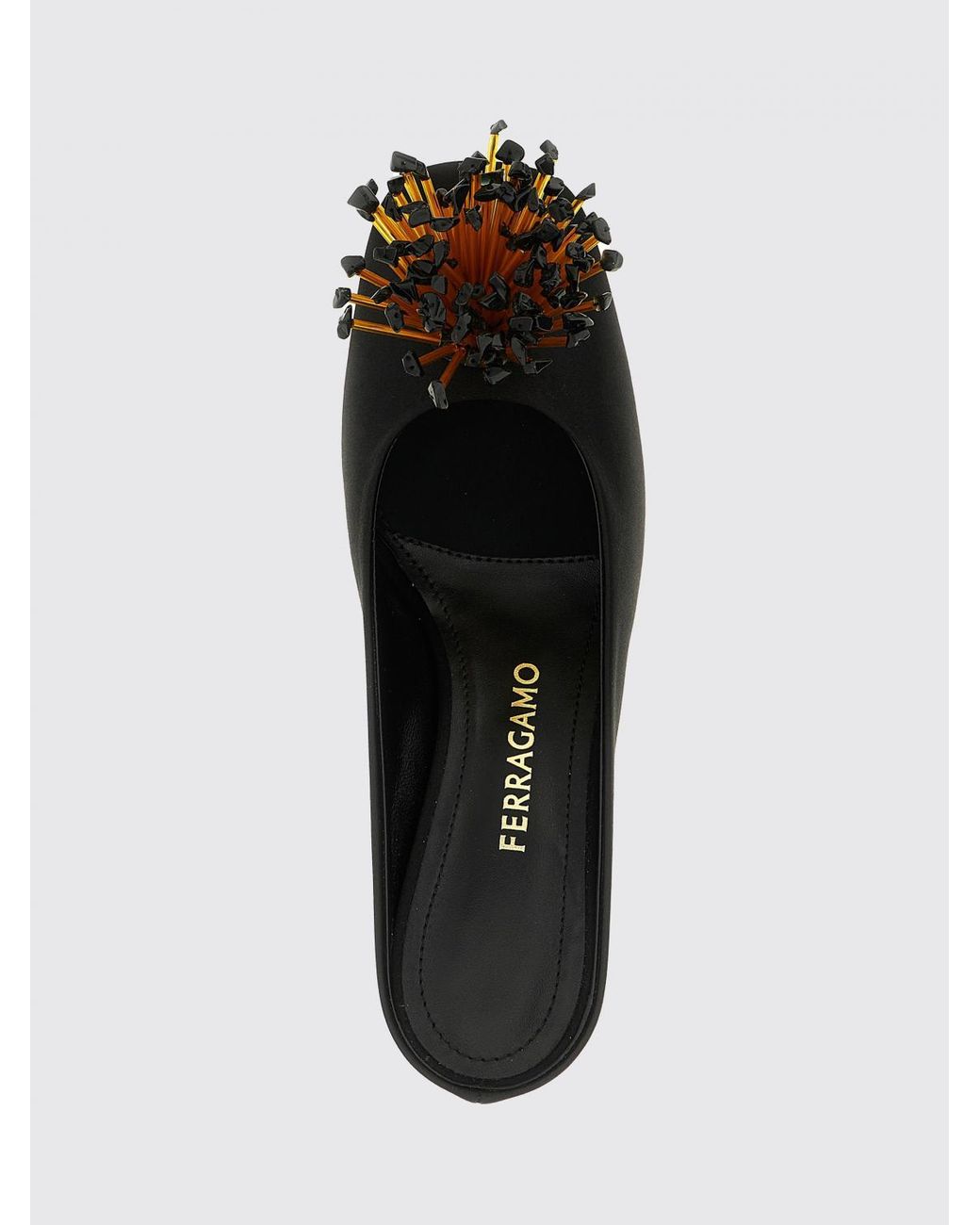 Ferragamo Black Satin Mules With Application