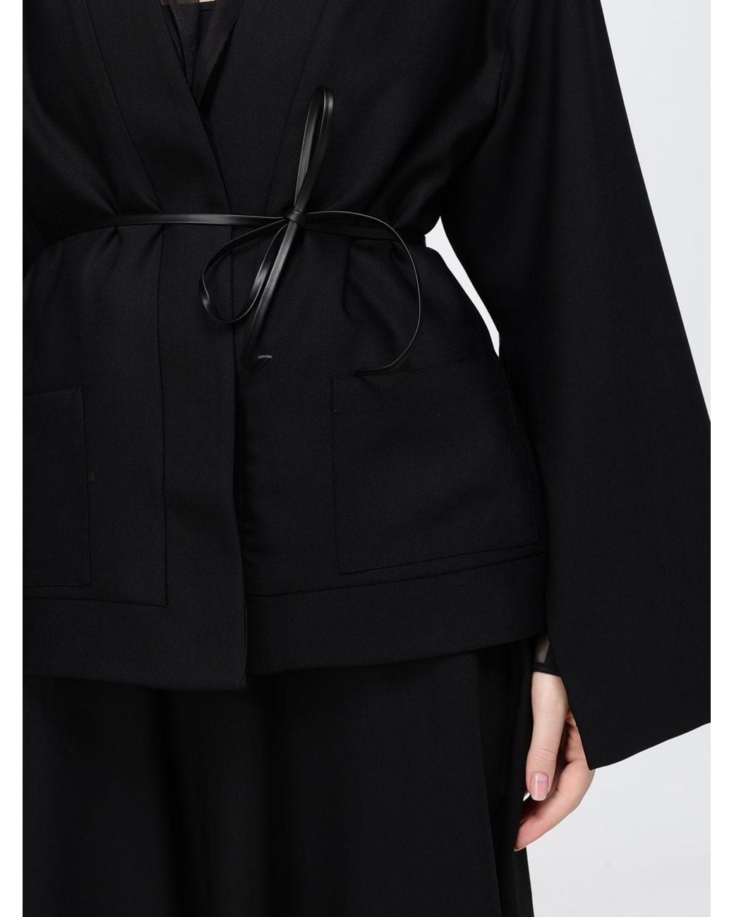 Crida Milano Black Cropped Wool Robe Blazer With Waist Belt And Dropped Shoulders