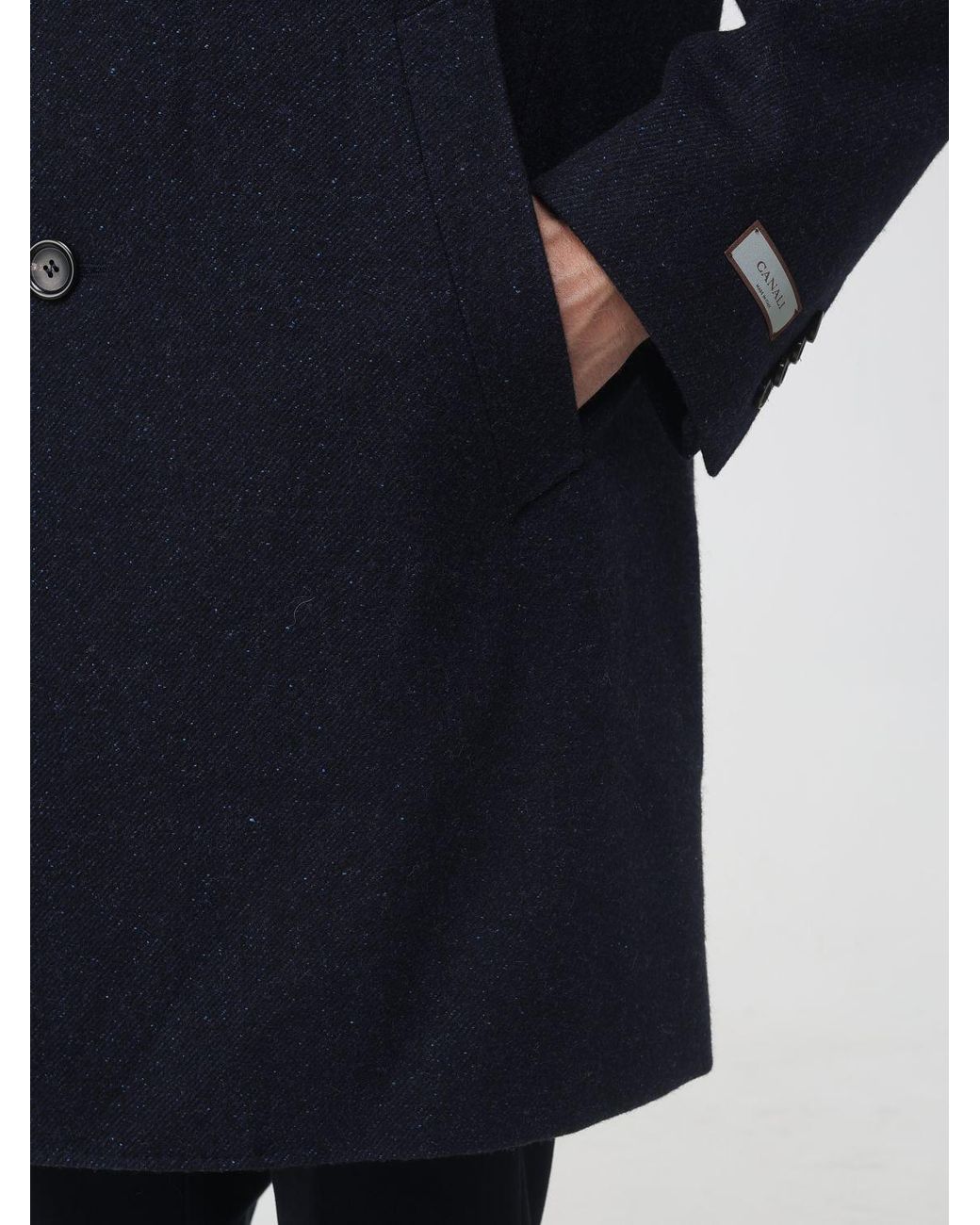 Canali Blue Single-Breasted Wool Blend Coat With Classic Lapels for men