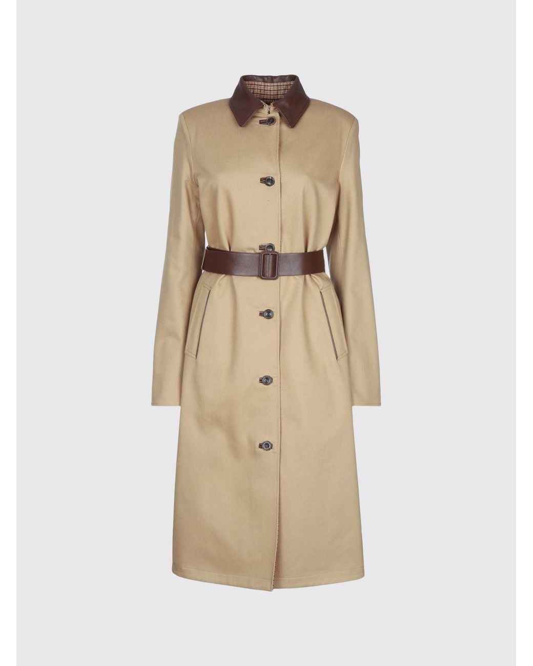 Jacob Cohen Natural Reversible Long Gabardine Trench Coat With Leather Collar