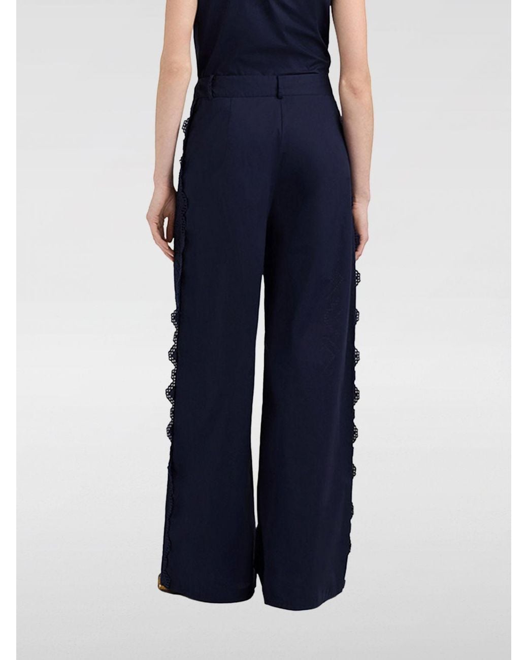 Momoní Blue MomonÌ High-Waisted Poplin Palazzo Trousers With Macramé Inserts