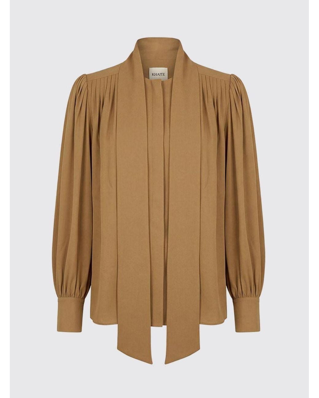 Khaite Natural Pussy-Bow Collar Pure Silk Long-Sleeved Shirt