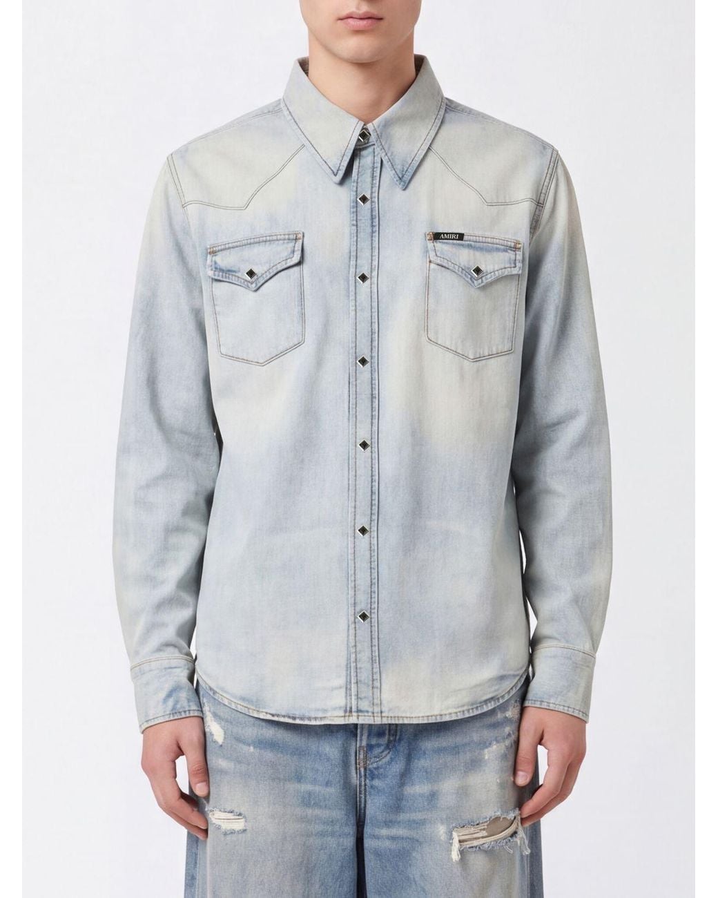 Amiri Gray Cotton Shirt With Patch Pockets And Button Closure for men