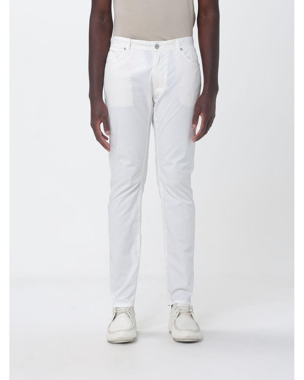 Brooksfield White Cotton Slim Fit Trousers for men