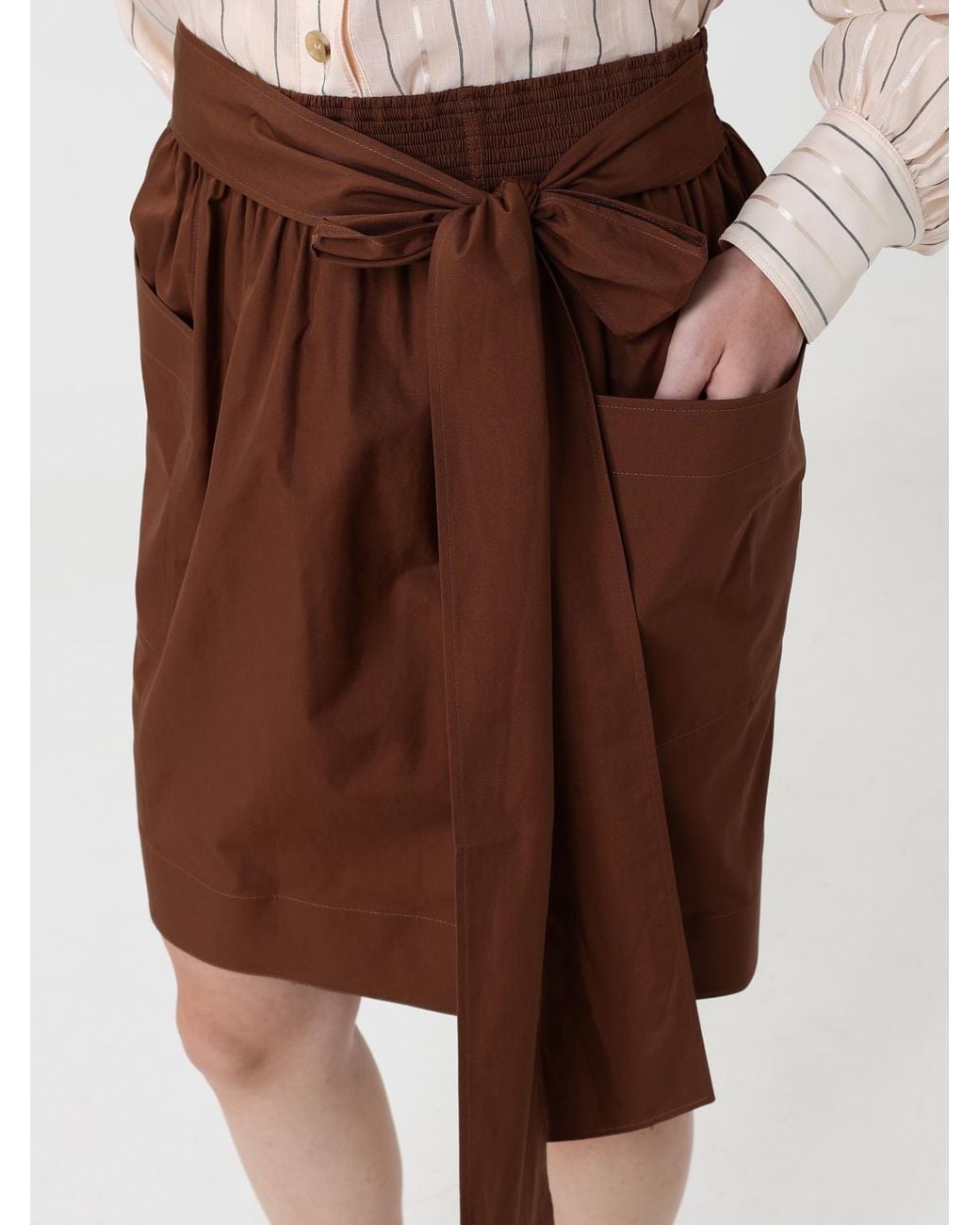 Chloé Brown ChloÉ High-Waisted Asymmetrical Cotton Mini Skirt With Tie Belt