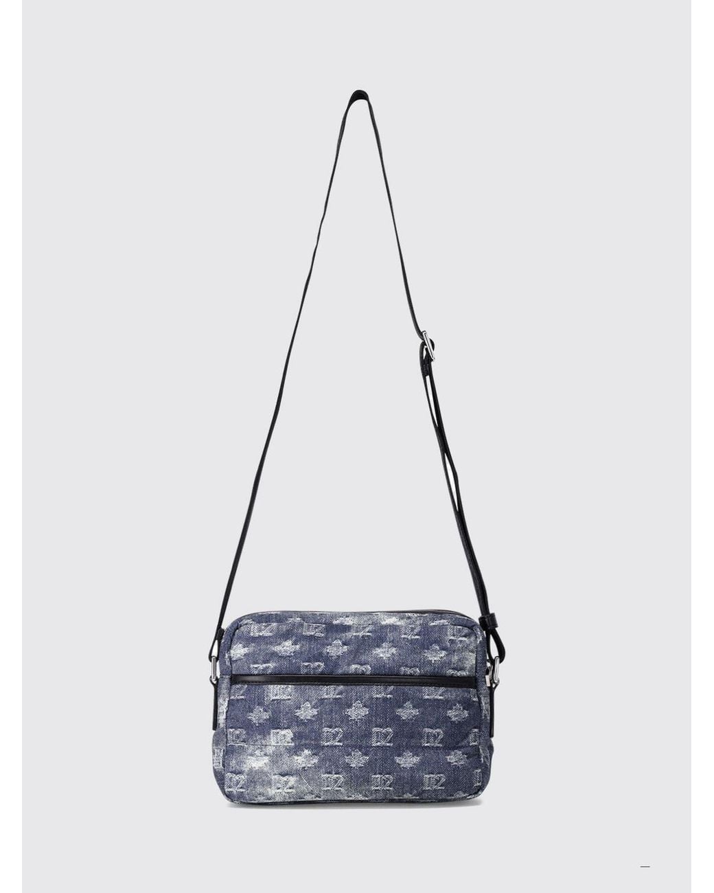 DSquared² White D2 Small Denim Crossbody Bag With Embroidered Logo for men