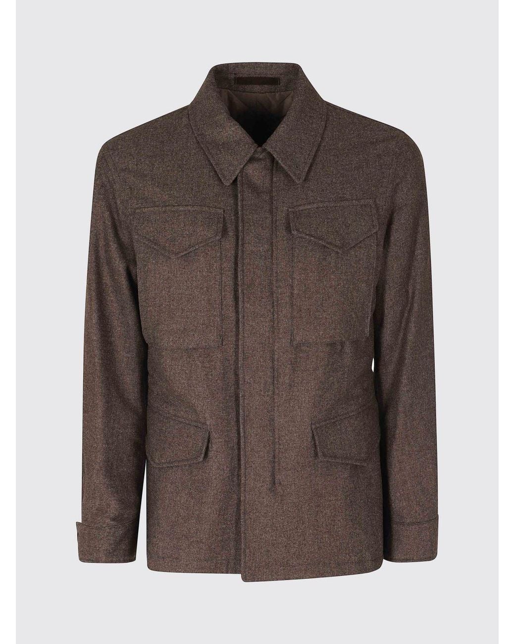 Eleventy Brown Wool And Cashmere Blend Shirt Jacket With Patch Pockets for men