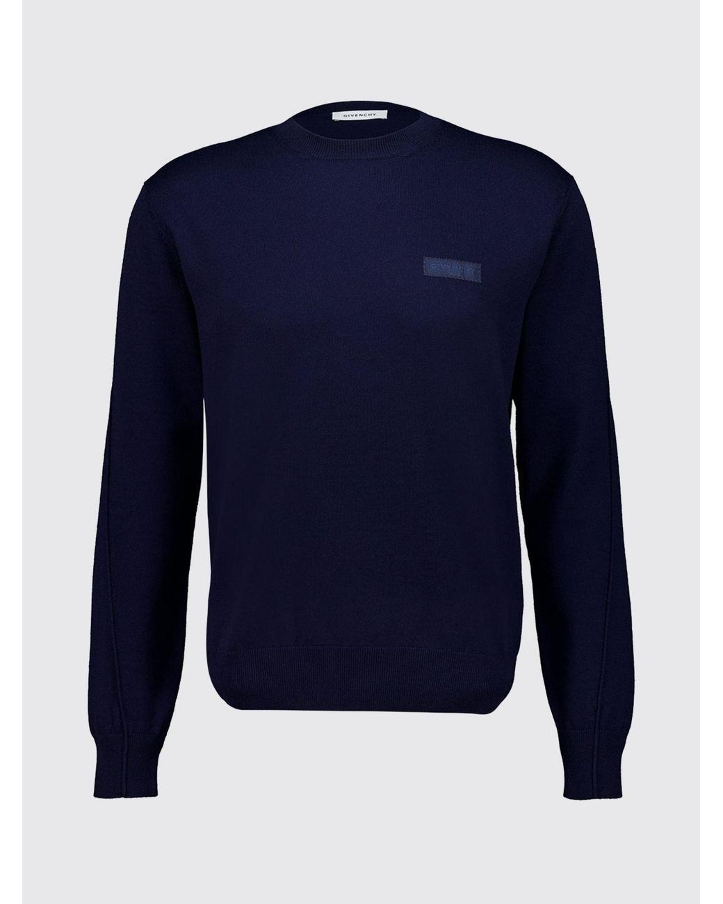 Givenchy Blue Crewneck Pure Wool Jumper With Tonal Logo for men