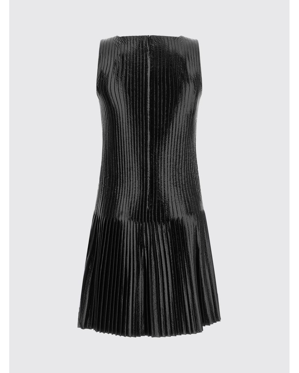 Courreges Black CourrÈ Ges A-Line Vinyl Mini Dress With Pleated Design