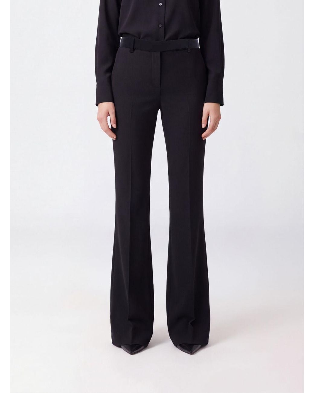 McQueen Black High-Waisted Flared Wool Tailored Trousers