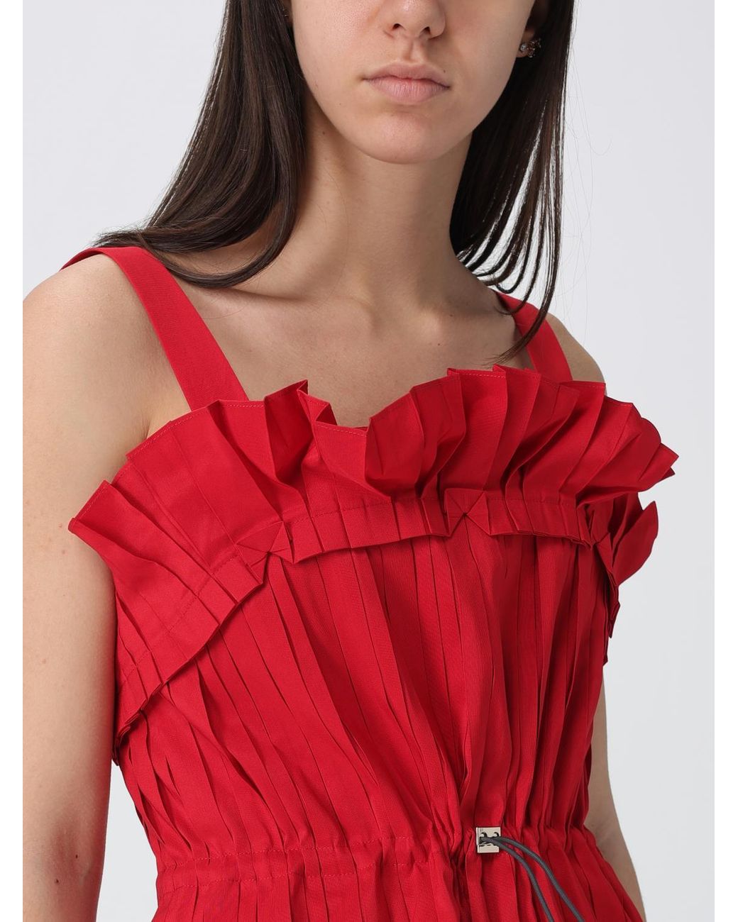 Fendi Red Pleated Cotton Mini Dress